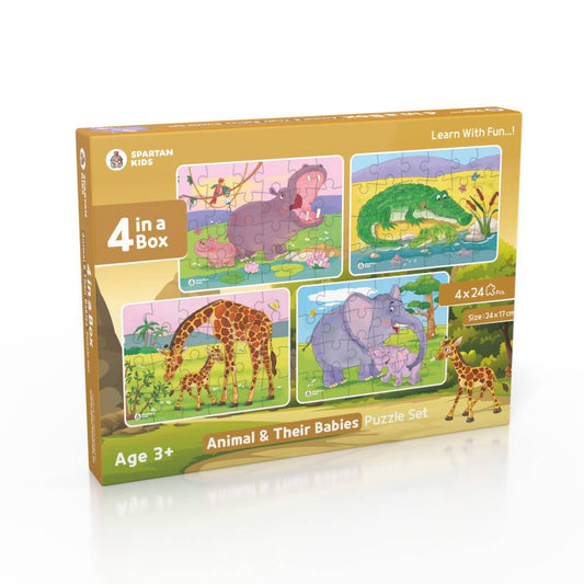 Animal & Their Babies Jigsaw Puzzle for Kids (4 in a Box) 96 Puzzle Pcs