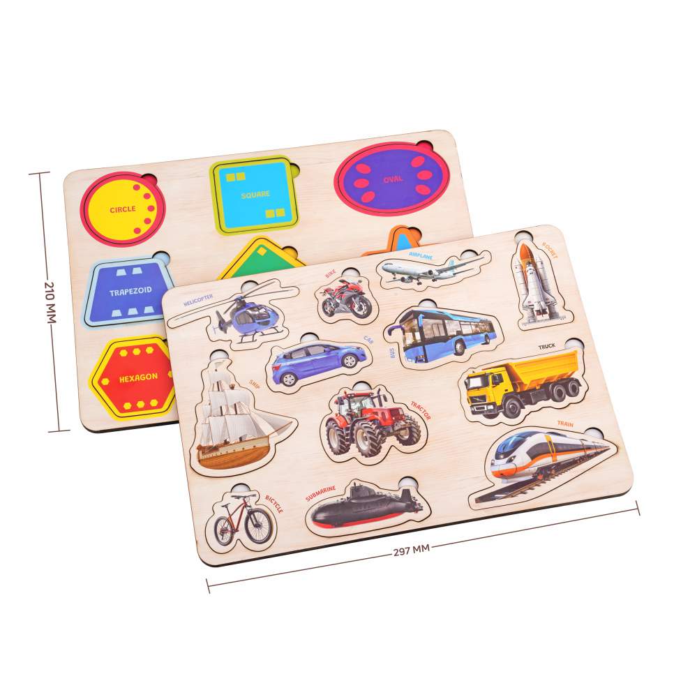 Wooden Shapes & Vehicles 3D Puzzle Set for Kids 2+ (Set of 2)
