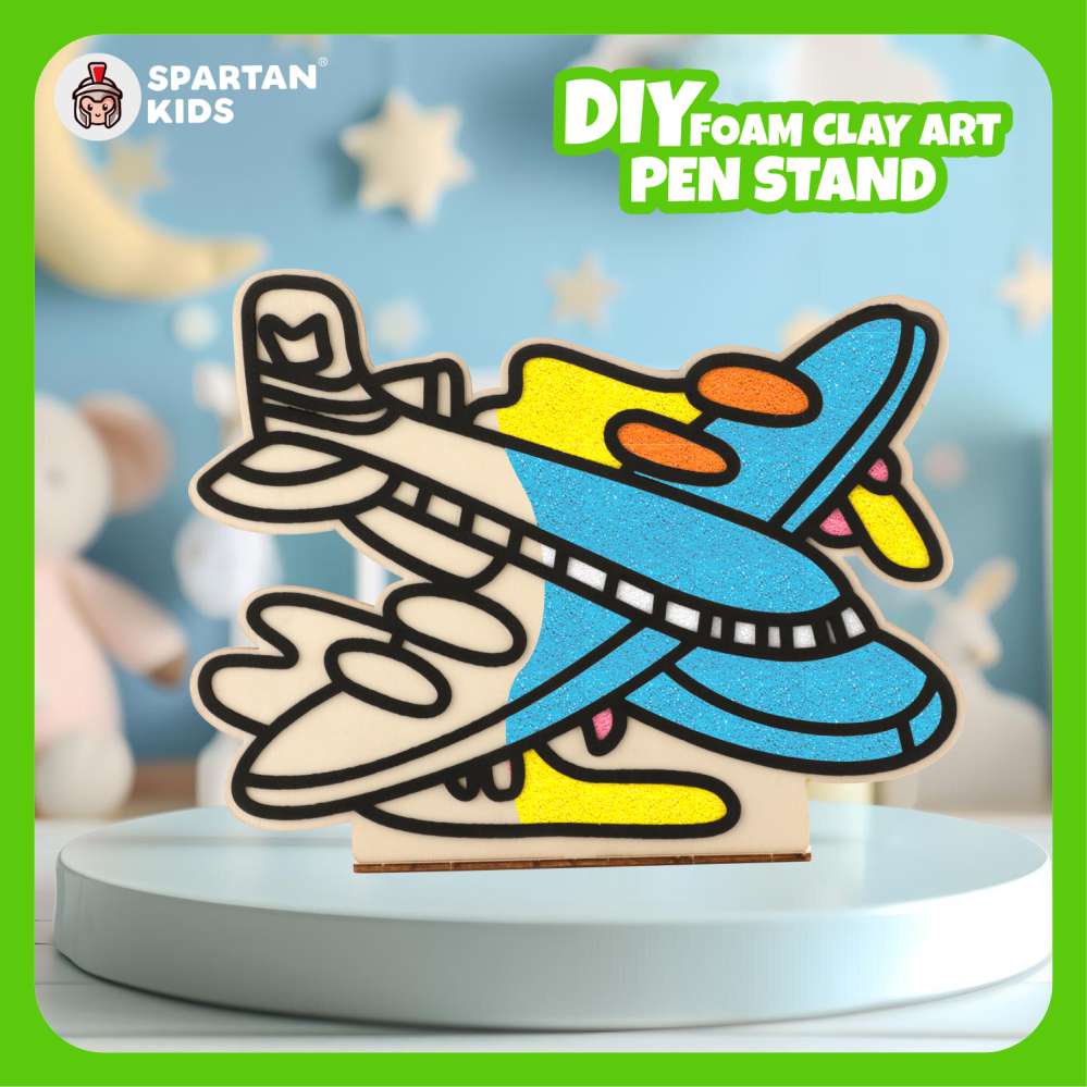 Spartan Kids® Wooden Airplane Pen Stand - DIY Super Clay Art Kit