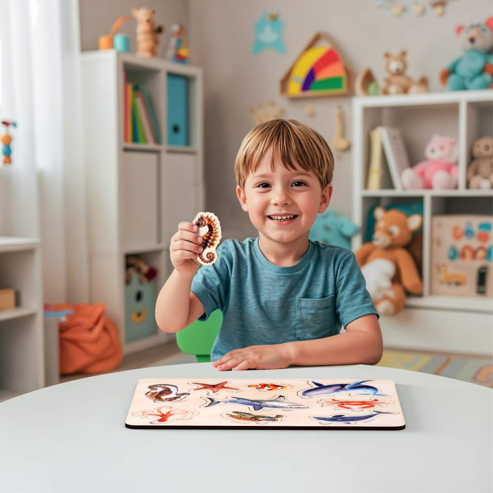 Wooden Dinosaur & Sea Animal 3D Puzzle Set for Kids 3+ (Set of 2)