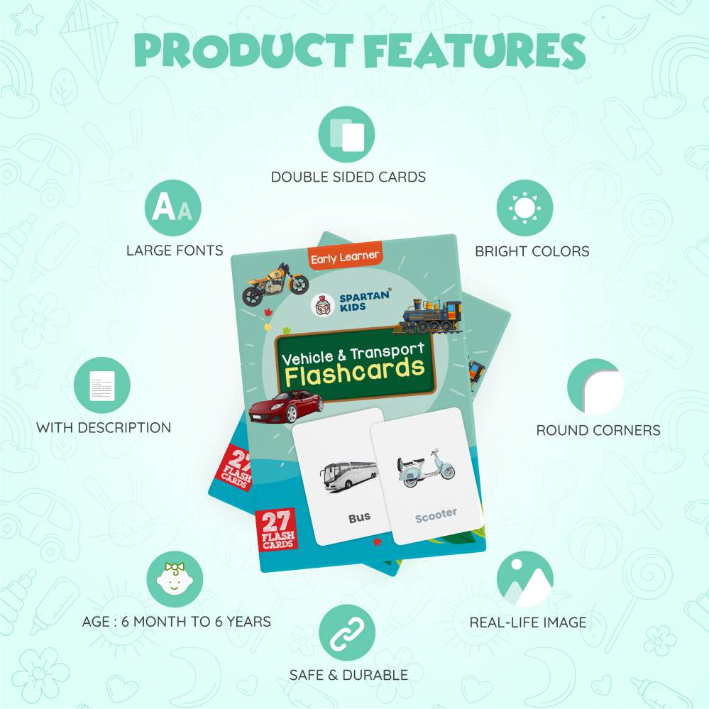 Vibrant Vehicle Flash Cards | 27 Early Learning for Kids