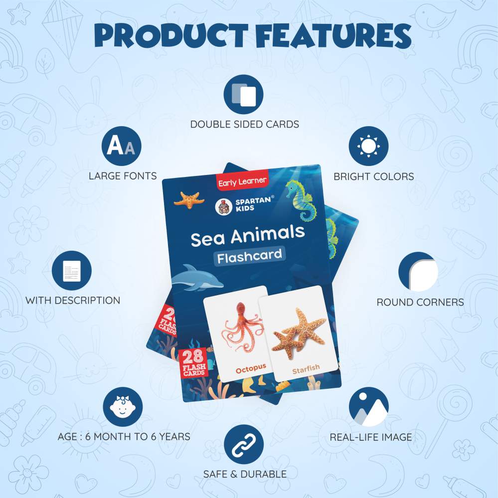 Vibrant Sea Animals Flash Cards | 27 Early Learning for Kids
