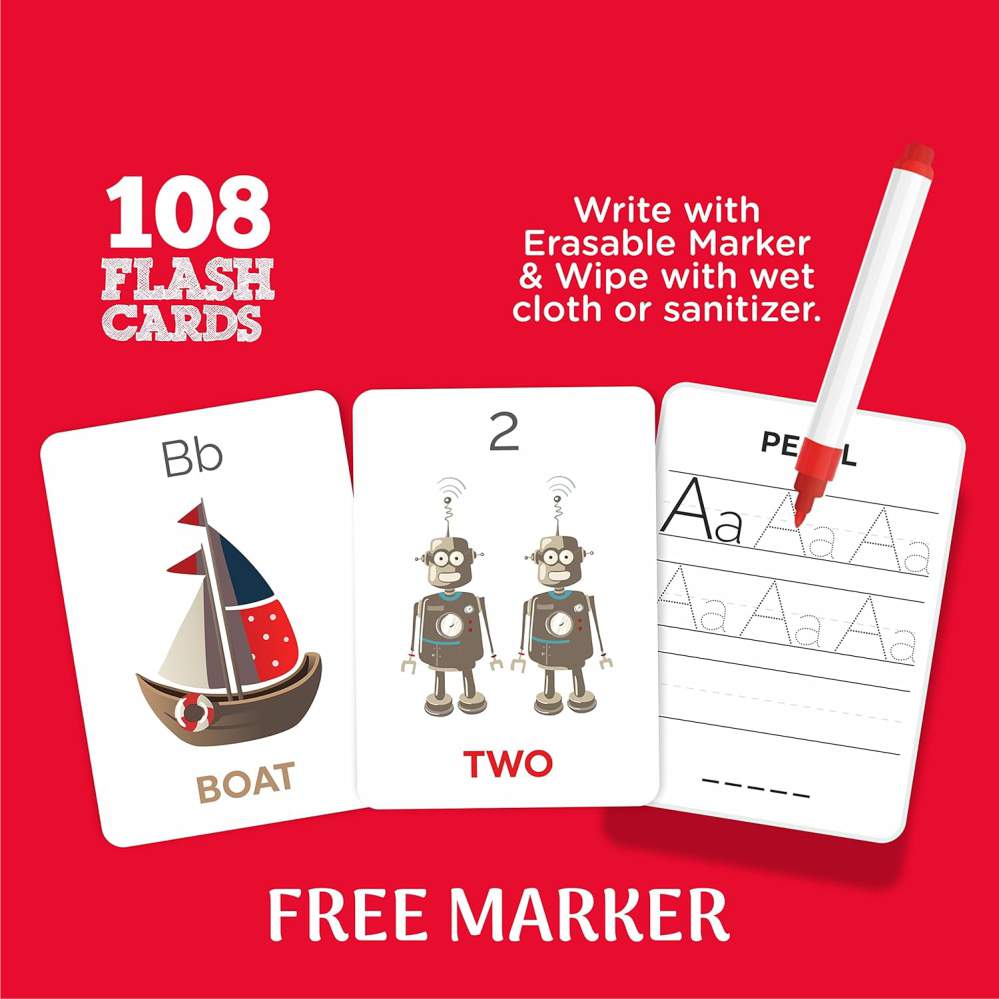 Activity Flash Cards for Kids 4+ with Wipe-Clean Marker (108 Cards)
