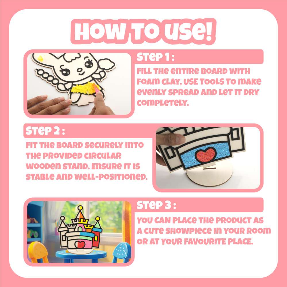 DIY Foam Clay Art Kit: Wooden Castle, Snail, Rabbit Board with Stand (Set of 3)