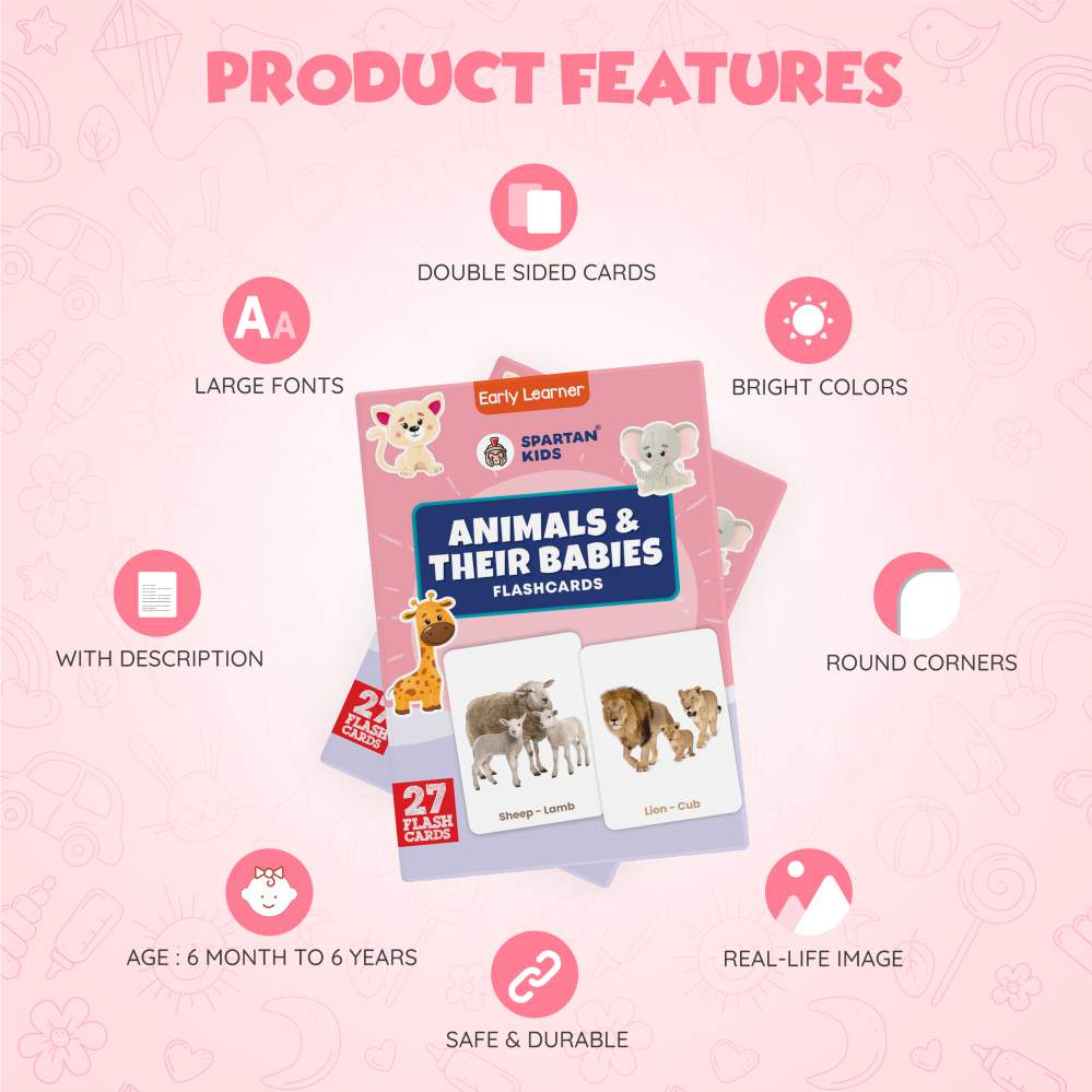 Animal & Their Babies Flash Cards | 27 Early Learning Flash Cards for Kids