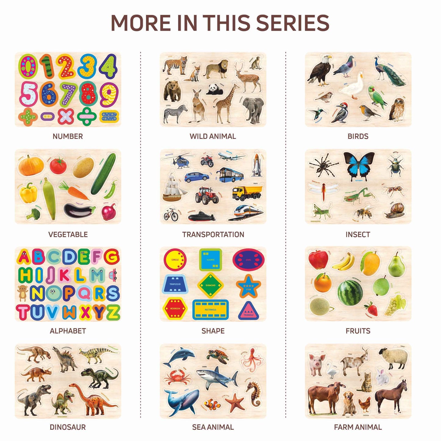 Wooden Educational Puzzle Set for Kids 3+ (Set of 6)