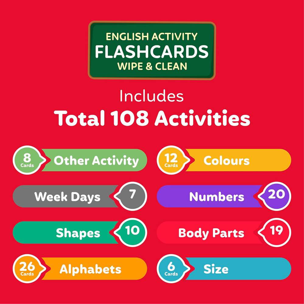 Activity Flash Cards for Kids 4+ with Wipe-Clean Marker (108 Cards)