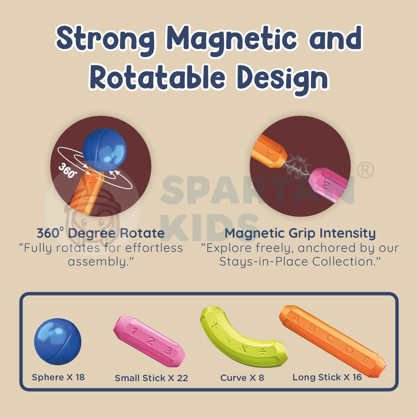 Spartan Kids Magnetic Building Sticks Blocks 26 pcs– Educational Toys for Toddlers