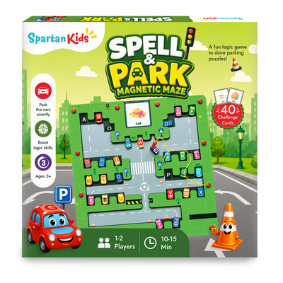 Spell & Park Magnetic Maze Board Game for Kids 3+ Years | Educational Spelling & Parking Puzzle Toy | Logic and Problem-Solving Game