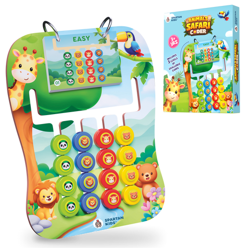 Animals Safari Coder — Educational Jungle Pattern Matching Game for Kids Ages 3+ | STEM Toy | Screen-Free Logic Puzzle | Spartan Kids