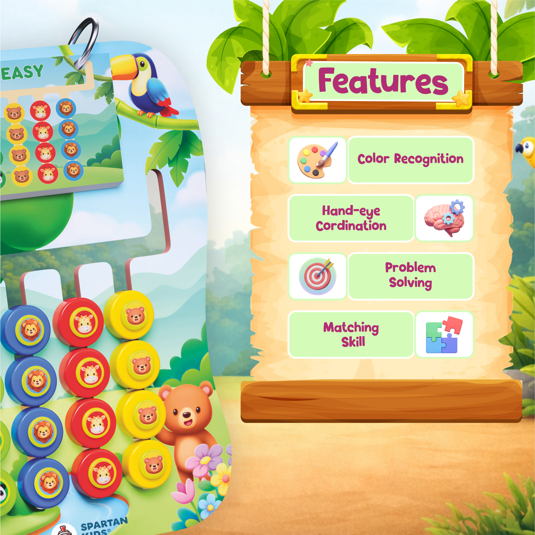 Animals Safari Coder — Educational Jungle Pattern Matching Game for Kids Ages 3+ | STEM Toy | Screen-Free Logic Puzzle | Spartan Kids