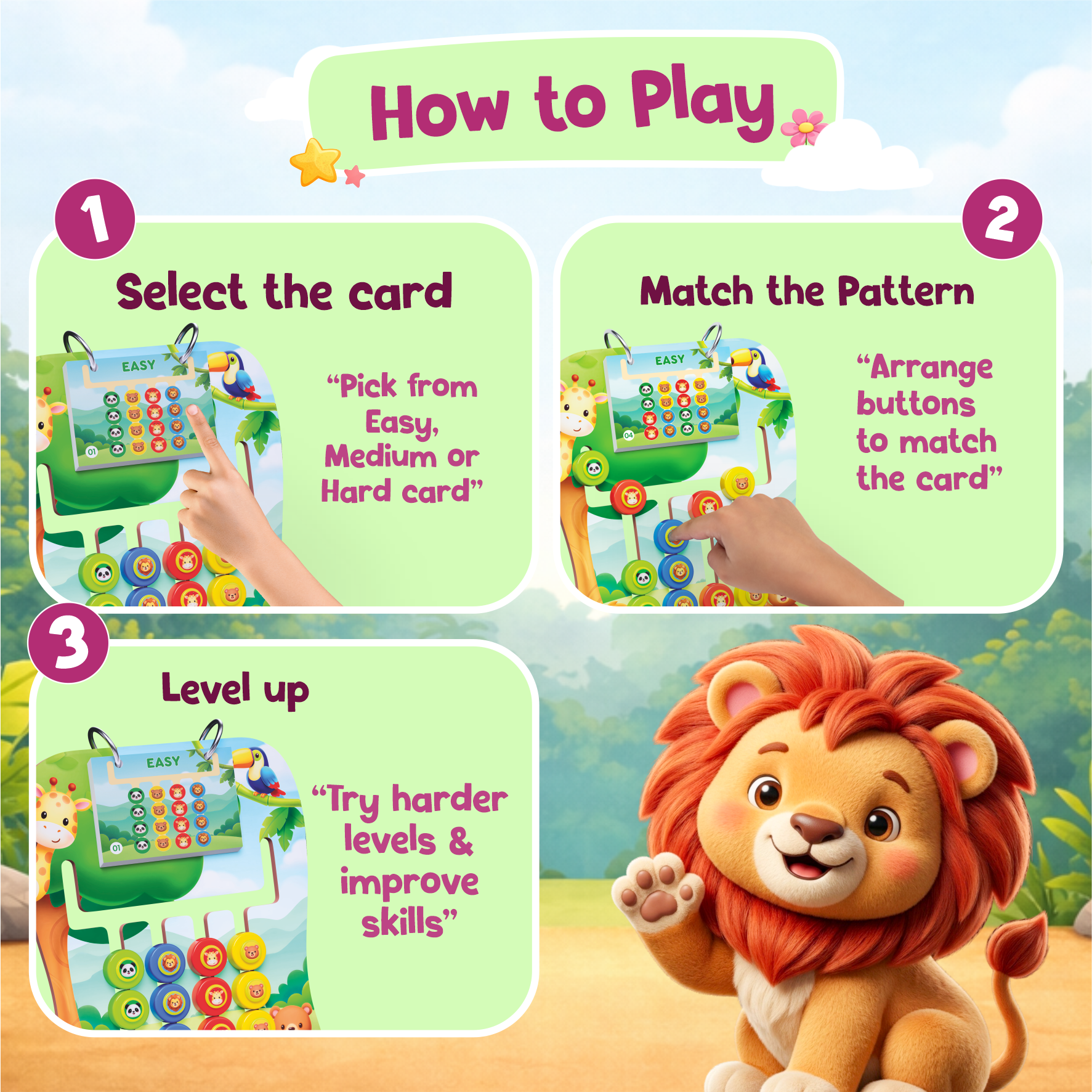 Animals Safari Coder — Educational Jungle Pattern Matching Game for Kids Ages 3+ | STEM Toy | Screen-Free Logic Puzzle | Spartan Kids