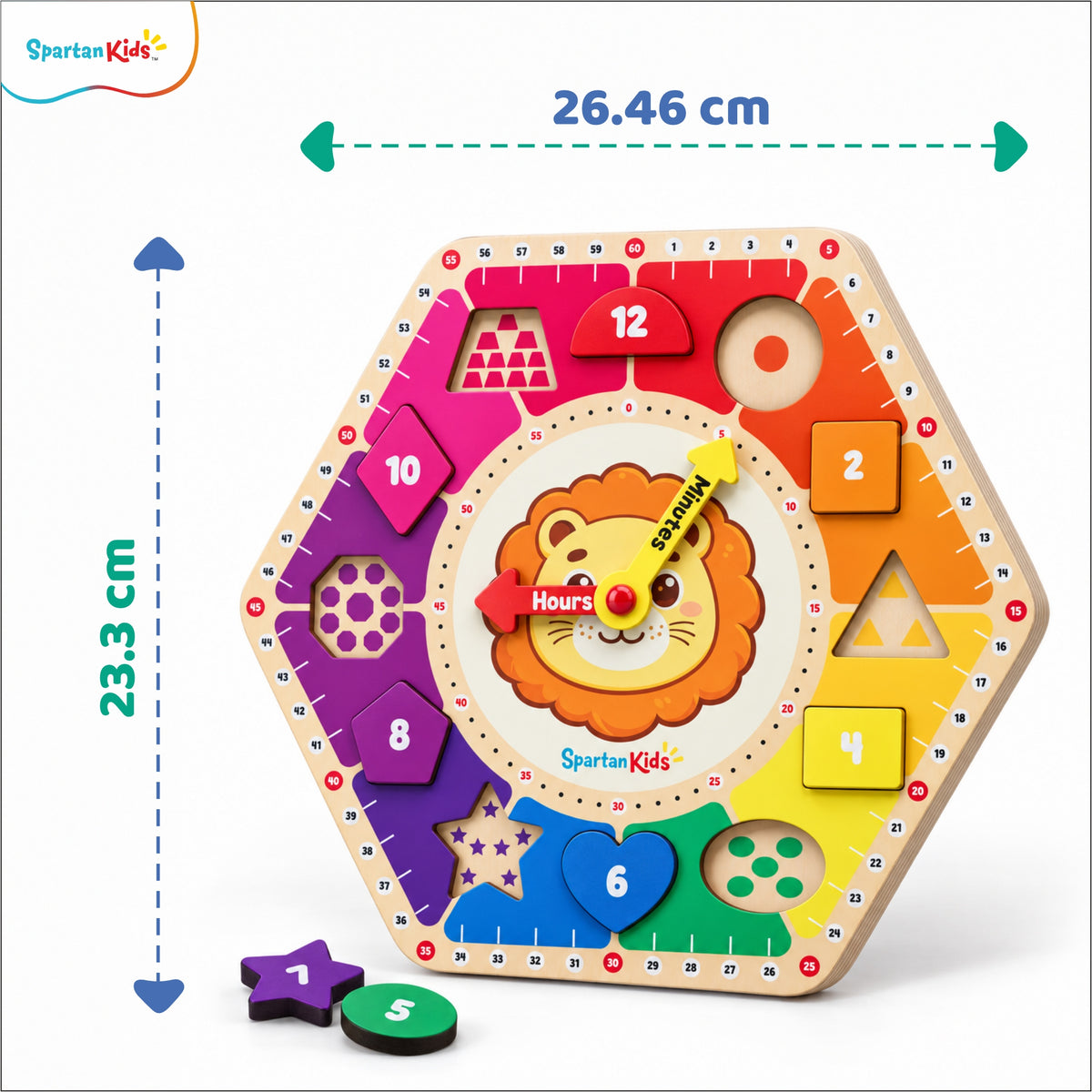 Spartan Kids TIK TIK Wooden Learning Clock for Kids 3+ Years | Educational Toy for Time, Numbers, Shapes & Colours | Fine Motor Skills Learning Toy with Activity Book