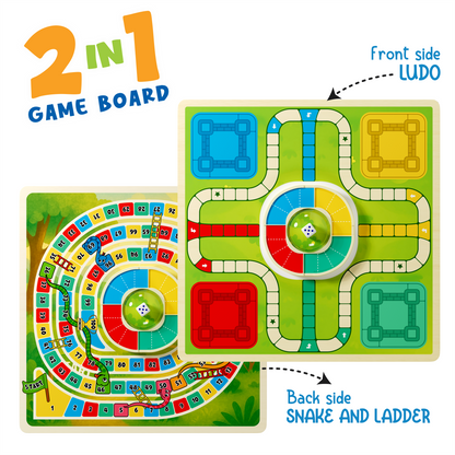 Spartan Kids Pop & Play 2 in 1 Game Board, Ludo & Snakes and Ladders, Ages 3+, Multicolour, Press to Shuffle Dice Mechanism, 2-4 Players