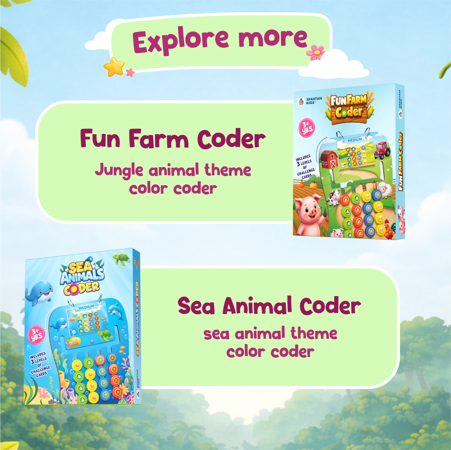 Animals Safari Coder — Educational Jungle Pattern Matching Game for Kids Ages 3+ | STEM Toy | Screen-Free Logic Puzzle | Spartan Kids