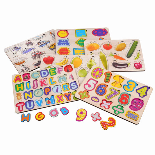 Wooden Educational Puzzle Set for Kids 3+ (Set of 6)