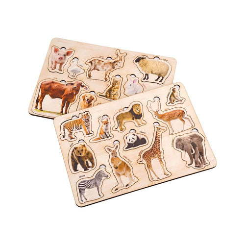 Wooden Farm & Wild Animals 3D Puzzle Set for Kids 3+ (Set of 2)