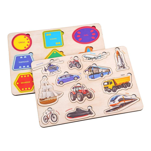 Wooden Shapes & Vehicles 3D Puzzle Set for Kids 2+ (Set of 2)