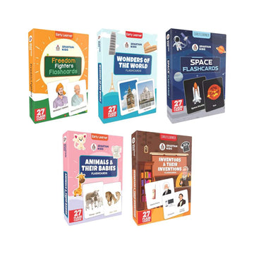 Early Learning Flash Cards with Freedom Fighters, Space, Wonder of the world, Animals & Their Babies, Inventors & Their Inventions (Set of 5)