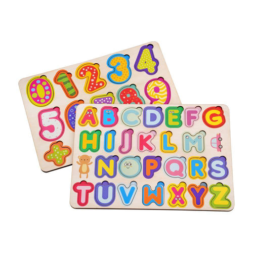 Wooden Numbers & Alphabets 3D Puzzle Set for Kids 2+ (Set of 2)