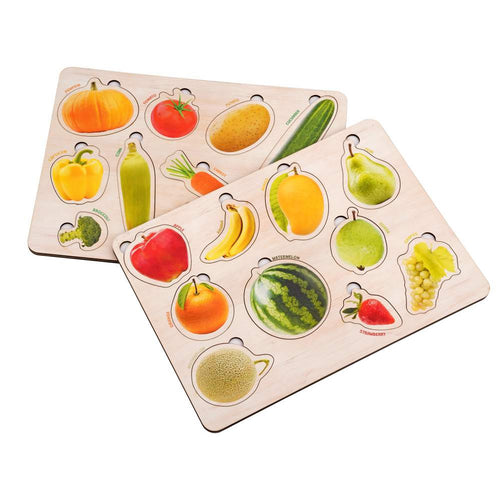 Wooden Fruit & Vegetable 3D Puzzle Set for Kids 3+ (Set of 2)