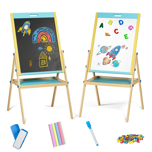 Easel Board for Kids - Adjustable Whiteboard & Chalkboard
