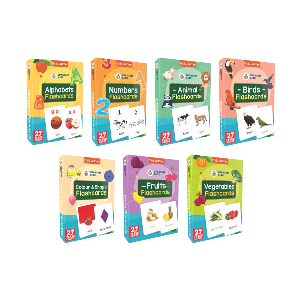 Early Learning Flash Cards with Alphabets, Numbers, Animals, Birds, Color & Shape, Fruits and Vegetables Flash cards for kids(Set of 7)