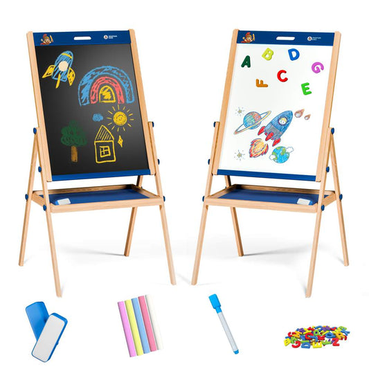 Easel Board for Kids - Adjustable Whiteboard & Chalkboard