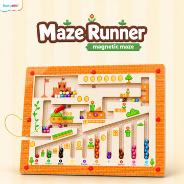 Spartan Kids Maze Runner Magnetic Maze Board Game for Kids 3+ Years | Wooden Magnetic Ball Maze Puzzle | Number Counting, Colour Sorting, Fine Motor Skills & Problem Solving Educational Toy