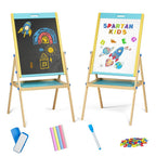 Spartan Kids 3-in-1 Wooden Art Easel Board for Kids | Whiteboard, Chalkboard & Magnetic Board | Adjustable Height | Complete Art Set