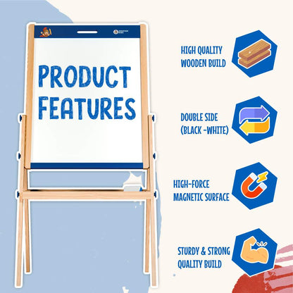 Easel Board for Kids - Adjustable Whiteboard & Chalkboard