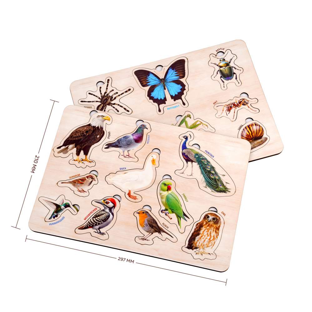 Wooden Birds & Insect 3D Puzzle Set for Kids 3+ (Set of 2)