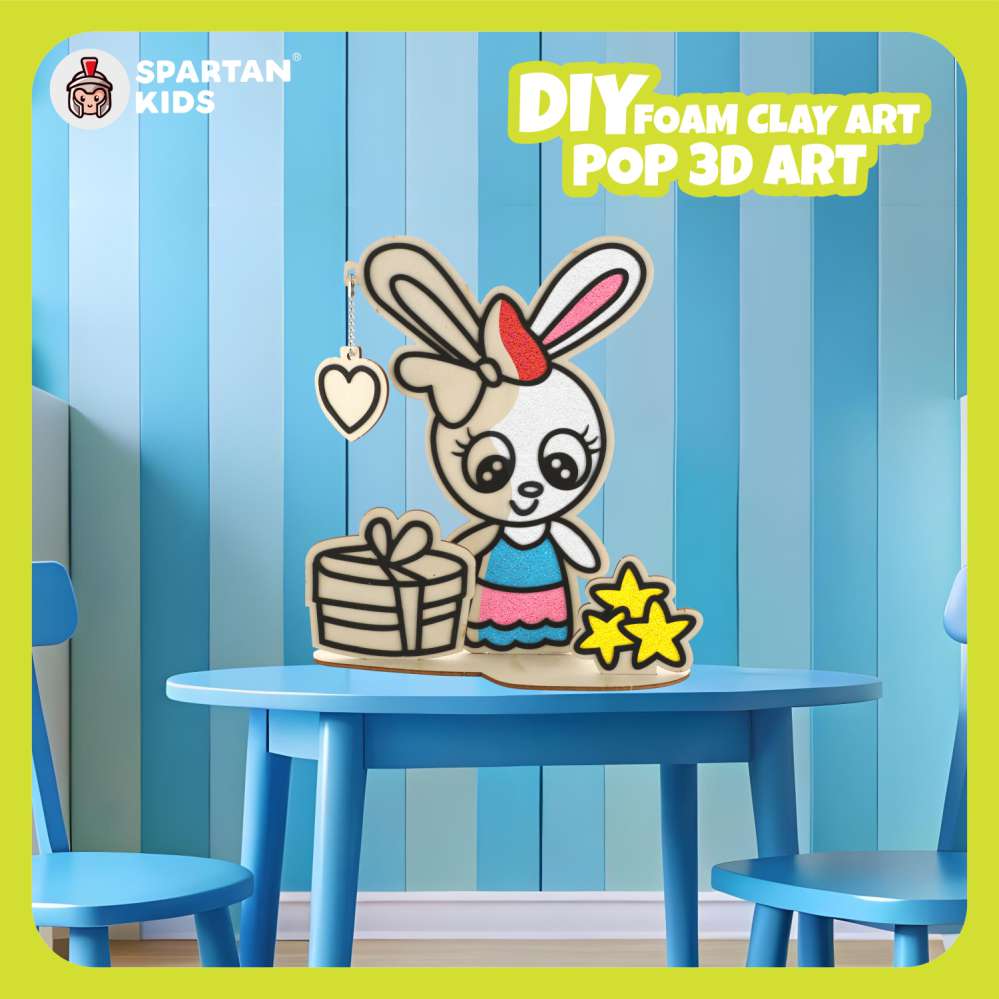 Spartan Kids® Rabbit Pop 3D Art - Wooden Foam Clay Art