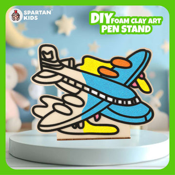 Spartan Kids® Wooden Airplane Pen Stand - DIY Super Clay Art Kit