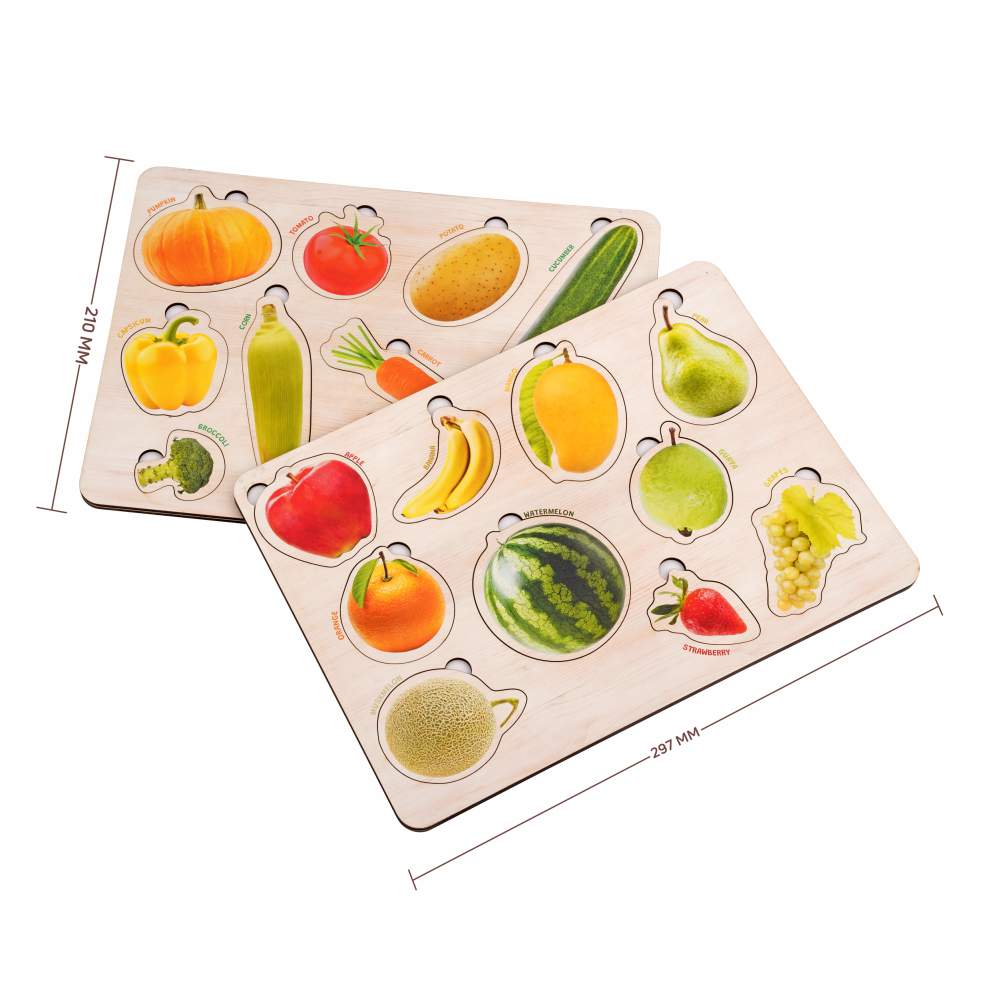 Wooden Fruit & Vegetable 3D Puzzle Set for Kids 3+ (Set of 2)
