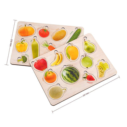 Wooden Fruit & Vegetable 3D Puzzle Set for Kids 3+ (Set of 2)