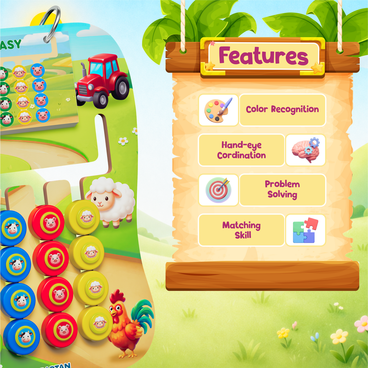 Fun Farm Coder — Educational Pattern Matching Game for Kids Ages 3+ | STEM Toy | Screen-Free Logic Puzzle | Spartan Kids