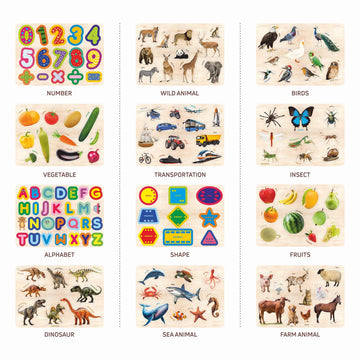 Wooden Educational Puzzle Collection for Kids 3+ (Set of 12)