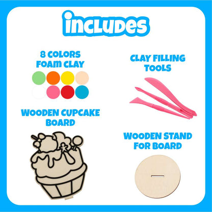 DIY Foam Clay Art Kit: Wooden Owl, Bee, Cupcake Board with Stand (Set of 3)