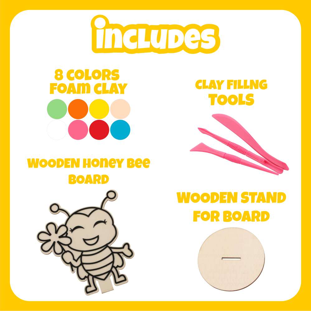 Spartan Kids® DIY Foam Clay Art Kit: Wooden Honey Bee Board