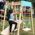 7-in-1 Wooden Kids Play Gym Set with Slide, Swing, Monkey Bars & Climbing Frame | Indoor Outdoor Activity Playset