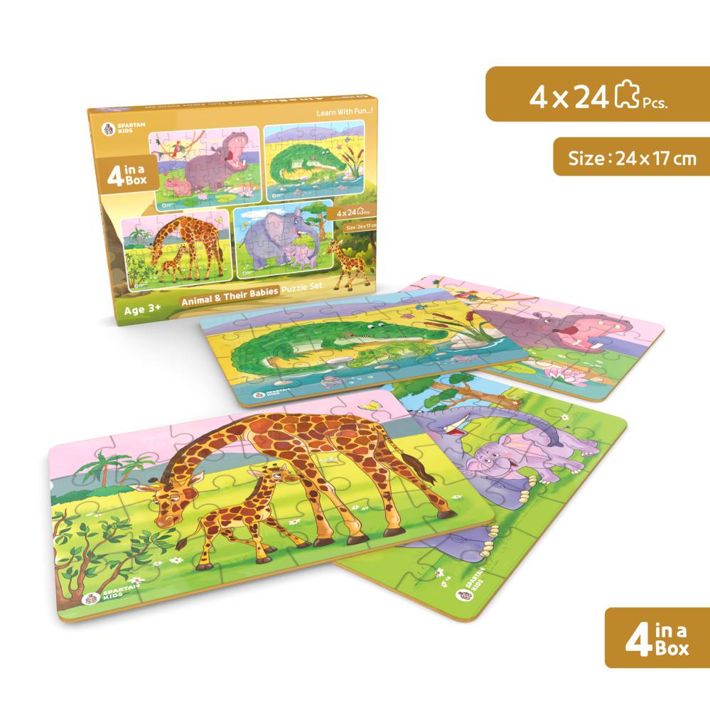 Animal & Their Babies Jigsaw Puzzle for Kids (4 in a Box) 96 Puzzle Pcs