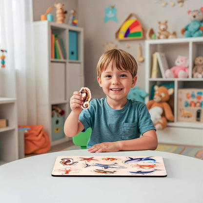 Wooden Dinosaur & Sea Animal 3D Puzzle Set for Kids 3+ (Set of 2)