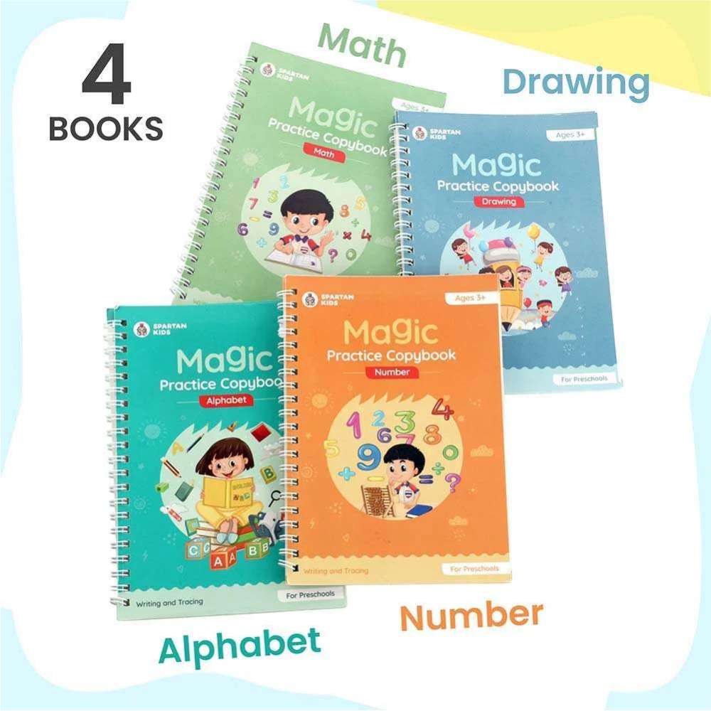 Magic Practice Copybook (4 Book + 10 Refills + 1 Pen + 1 Grip) Number Tracing Book