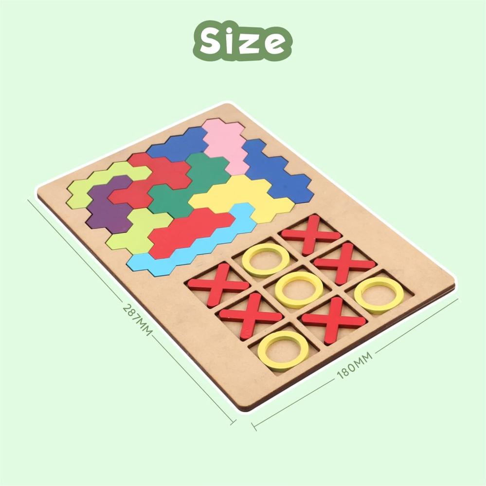 SPARTAN KIDS® 3D Wooden Hexagon Puzzle & Classic Tic Tac Toe Game