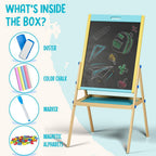 Spartan Kids 3-in-1 Wooden Art Easel Board for Kids | Whiteboard, Chalkboard & Magnetic Board | Adjustable Height | Complete Art Set