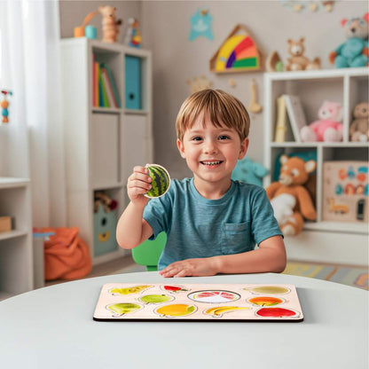 Wooden Fruit & Vegetable 3D Puzzle Set for Kids 3+ (Set of 2)