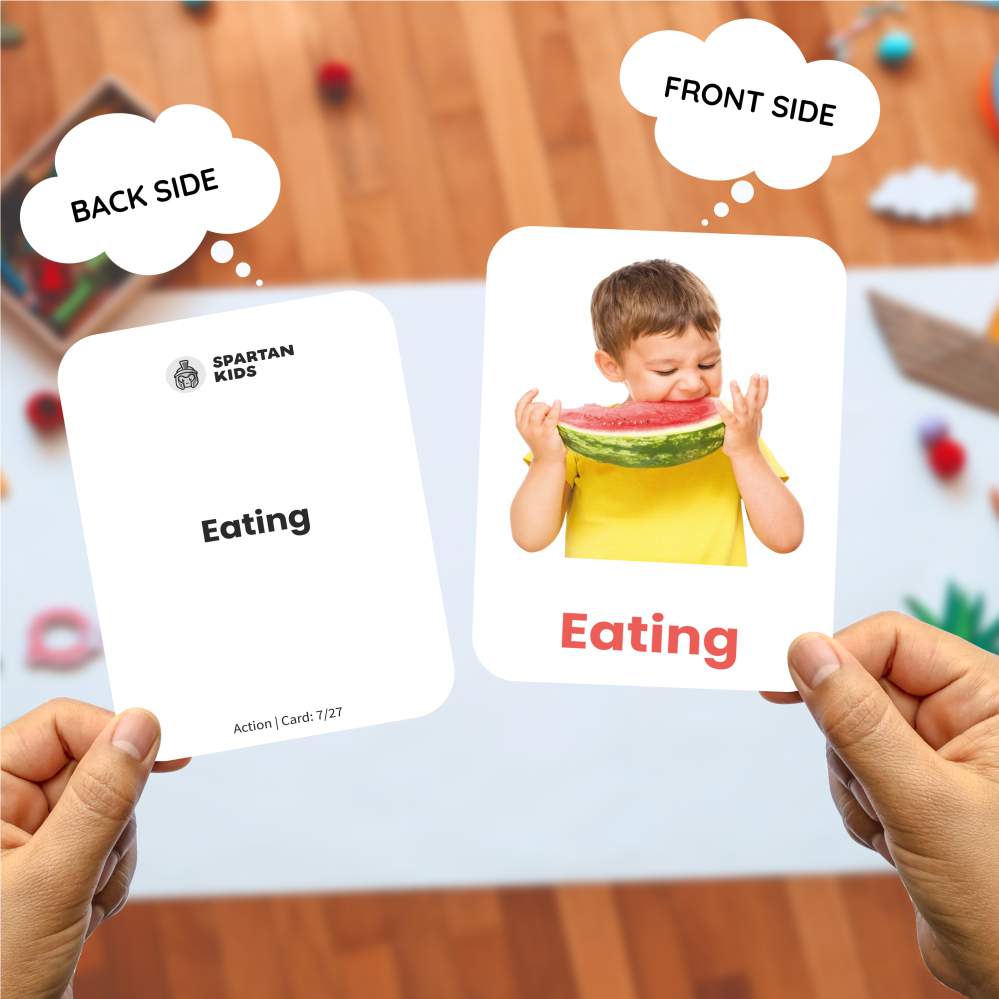 Action Flashcards for Kids – 27 Verb Picture Cards | Montessori (Ages 2-6)