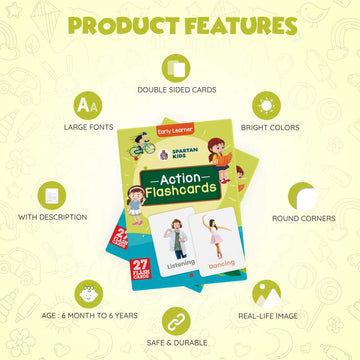 Action Flashcards for Kids – 27 Verb Picture Cards | Montessori (Ages 2-6)