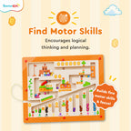 Spartan Kids Maze Runner Magnetic Maze Board Game for Kids 3+ Years | Wooden Magnetic Ball Maze Puzzle | Number Counting, Colour Sorting, Fine Motor Skills & Problem Solving Educational Toy